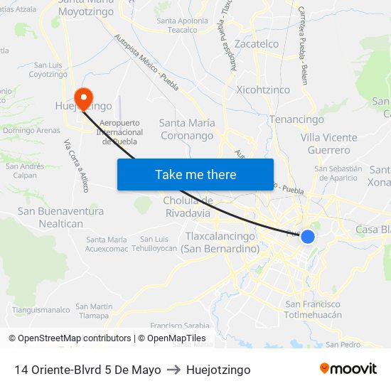 14 Oriente-Blvrd 5 De Mayo to Huejotzingo map
