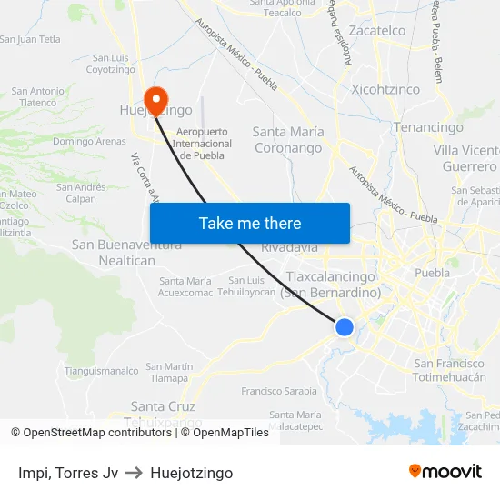 Impi, Torres Jv to Huejotzingo map