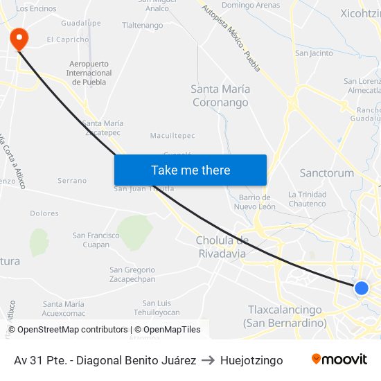 Av 31 Pte. - Diagonal Benito Juárez to Huejotzingo map