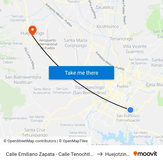 Calle Emiliano Zapata - Calle Tenochtitlan to Huejotzingo map