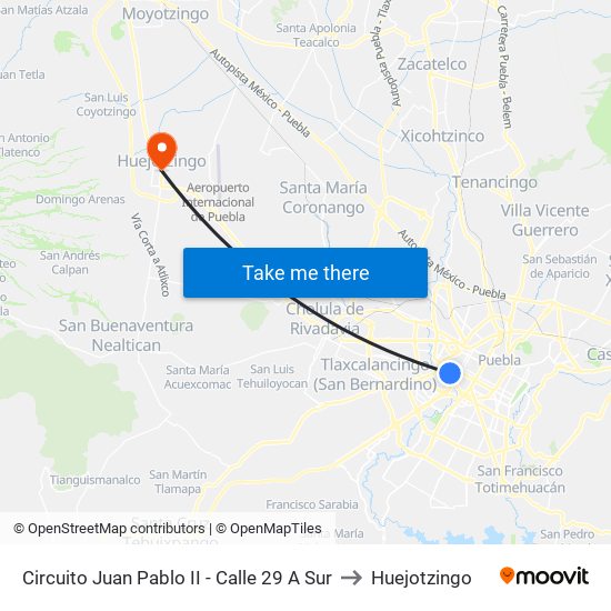 Circuito Juan Pablo II - Calle 29 A Sur to Huejotzingo map