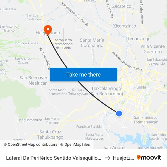 Lateral De Periférico Sentido Valsequillo Y Calle 11 Sur to Huejotzingo map