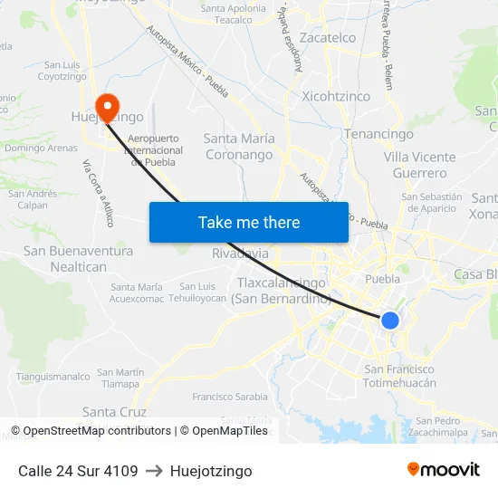 Calle 24 Sur 4109 to Huejotzingo map
