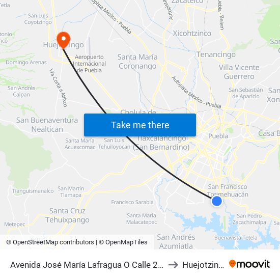 Avenida José María Lafragua O Calle 24 Sur to Huejotzingo map