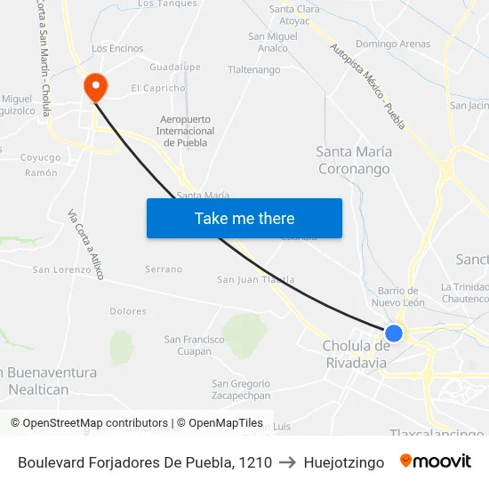 Boulevard Forjadores De Puebla, 1210 to Huejotzingo map