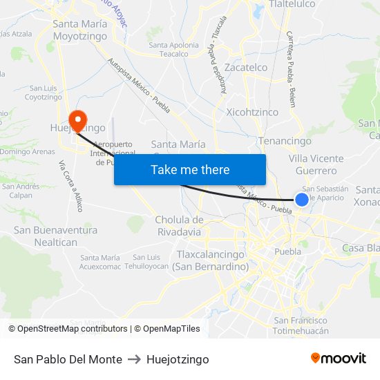 San Pablo Del Monte to Huejotzingo map