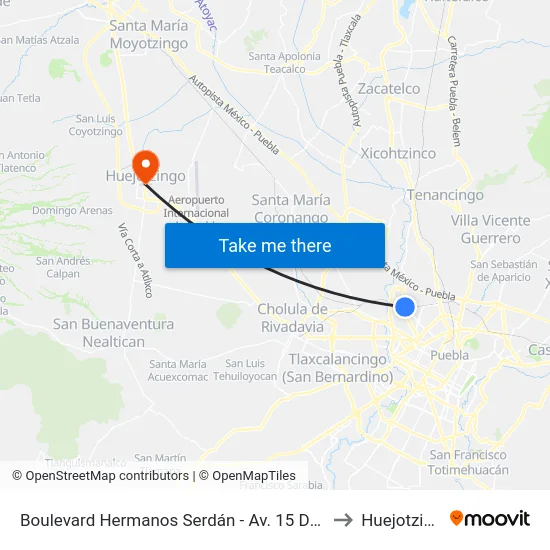 Boulevard Hermanos Serdán - Av. 15 De Mayo to Huejotzingo map
