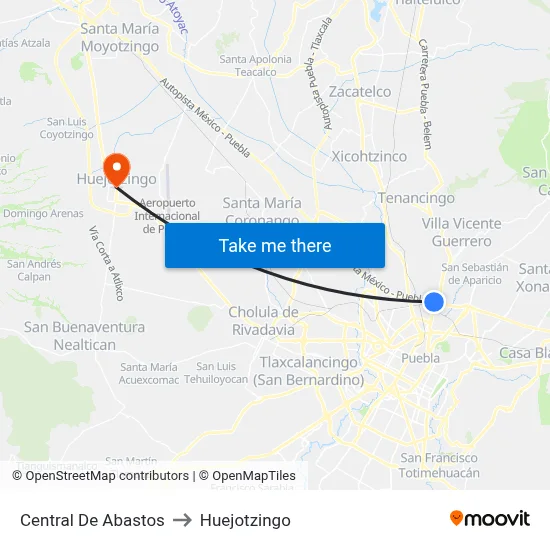 Central De Abastos to Huejotzingo map