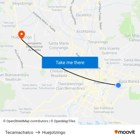Tecamachalco to Huejotzingo map