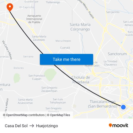 Casa Del Sol to Huejotzingo map