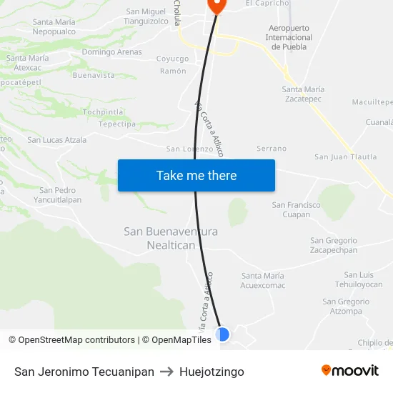San Jeronimo Tecuanipan to Huejotzingo map