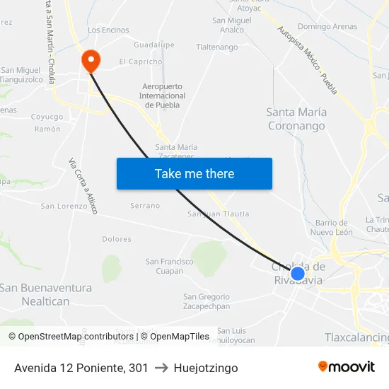 Avenida 12 Poniente, 301 to Huejotzingo map