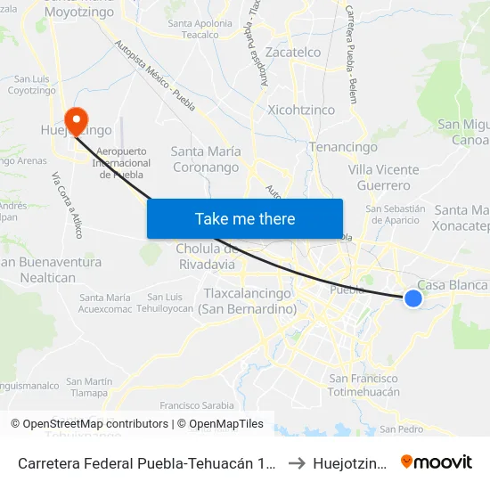 Carretera Federal Puebla-Tehuacán 171 to Huejotzingo map