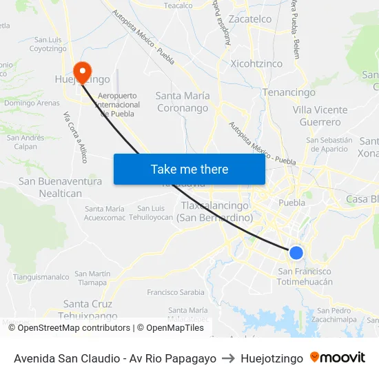 Avenida San Claudio - Av Rio Papagayo to Huejotzingo map