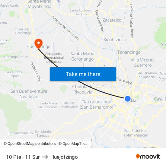 10 Pte - 11 Sur to Huejotzingo map