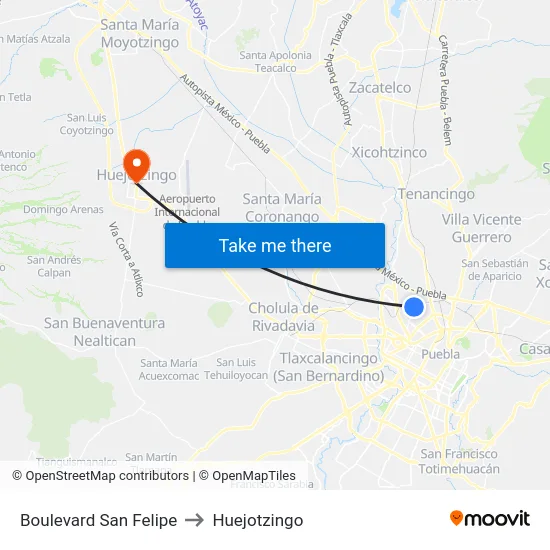 Boulevard San Felipe to Huejotzingo map