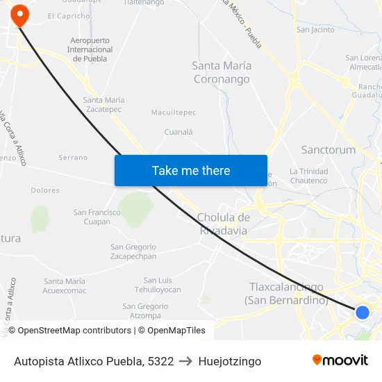 Autopista Atlixco Puebla, 5322 to Huejotzingo map