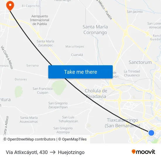 Vía Atlixcáyotl, 430 to Huejotzingo map