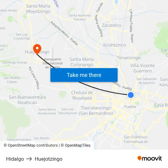 Hidalgo to Huejotzingo map