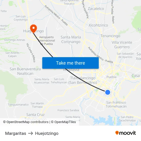 Margaritas to Huejotzingo map