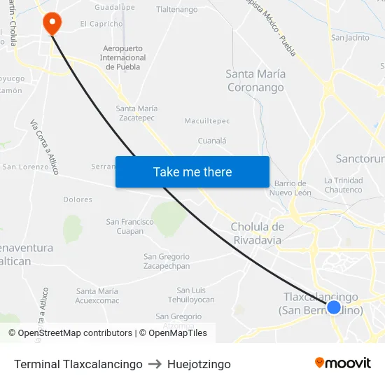Terminal Tlaxcalancingo to Huejotzingo map