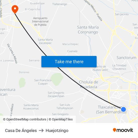 Casa De Ángeles to Huejotzingo map