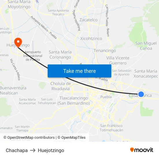 Chachapa to Huejotzingo map