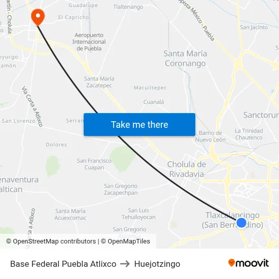 Base Federal Puebla Atlixco to Huejotzingo map