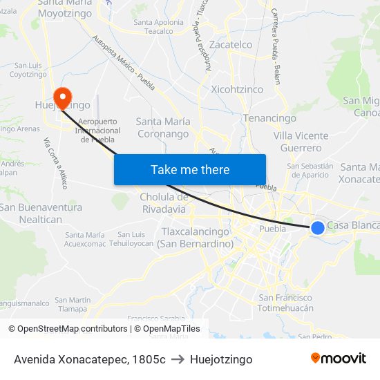 Avenida Xonacatepec, 1805c to Huejotzingo map