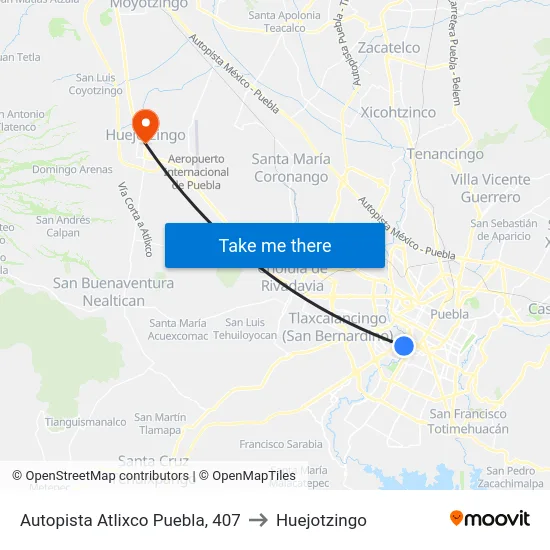 Autopista Atlixco Puebla, 407 to Huejotzingo map