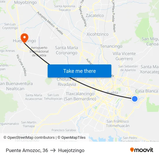 Puente Amozoc, 36 to Huejotzingo map