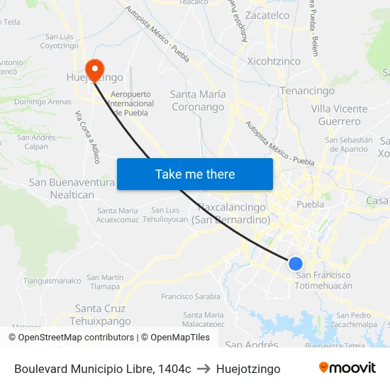 Boulevard Municipio Libre, 1404c to Huejotzingo map