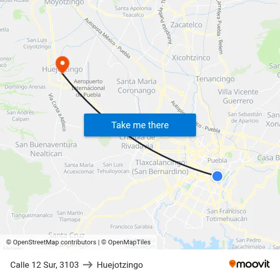 Calle 12 Sur, 3103 to Huejotzingo map