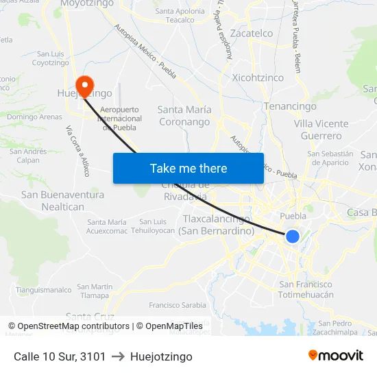 Calle 10 Sur, 3101 to Huejotzingo map