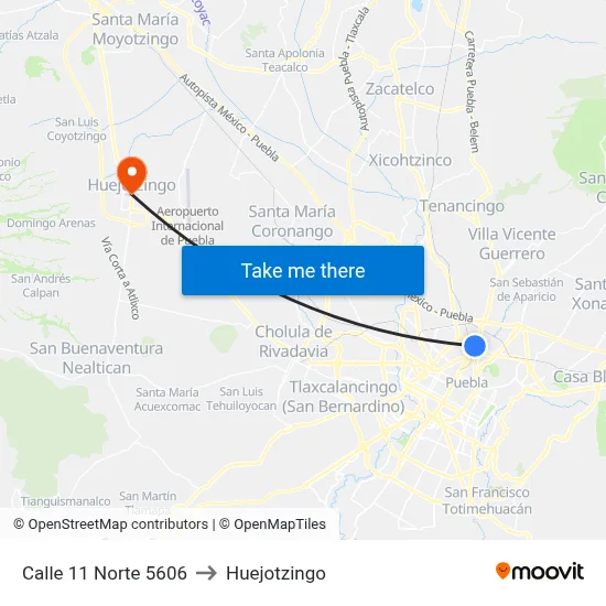 Calle 11 Norte 5606 to Huejotzingo map
