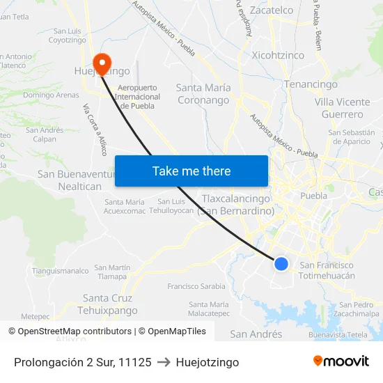 Prolongación 2 Sur, 11125 to Huejotzingo map