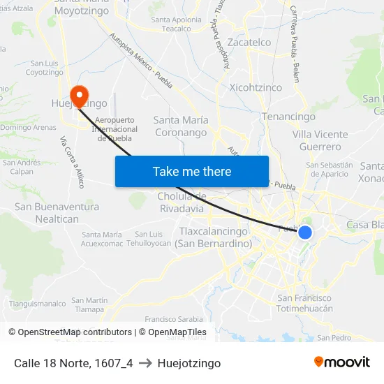 Calle 18 Norte, 1607_4 to Huejotzingo map