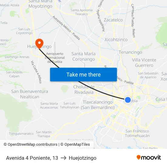 Avenida 4 Poniente, 13 to Huejotzingo map