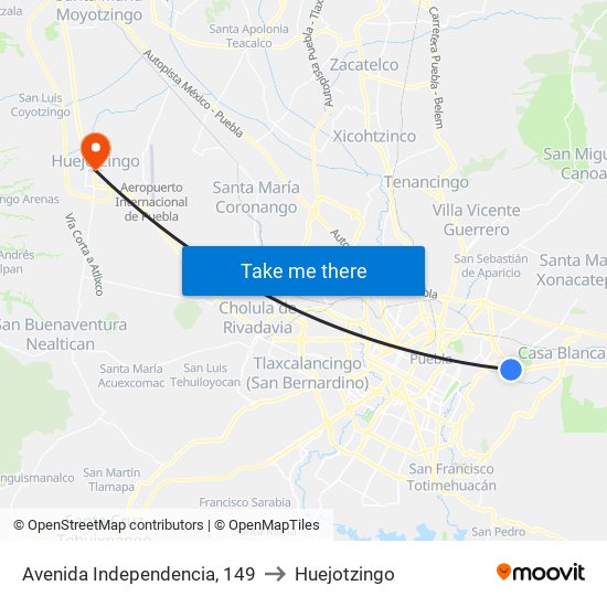 Avenida Independencia, 149 to Huejotzingo map