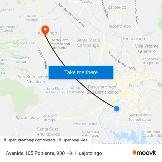 Avenida 105 Poniente, 930 to Huejotzingo map