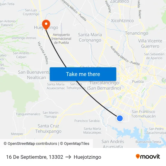 16 De Septiembre, 13302 to Huejotzingo map