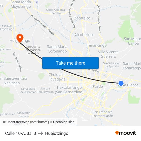 Calle 10-A, 3a_3 to Huejotzingo map