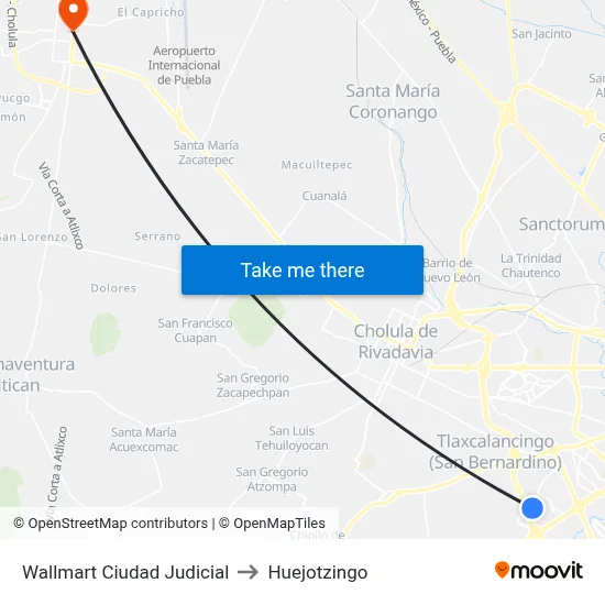Wallmart Ciudad Judicial to Huejotzingo map