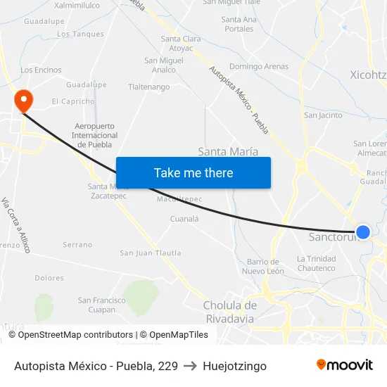 Autopista México - Puebla, 229 to Huejotzingo map