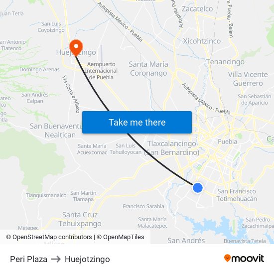 Peri Plaza to Huejotzingo map