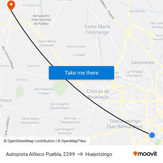 Autopista Atlixco Puebla, 2299 to Huejotzingo map