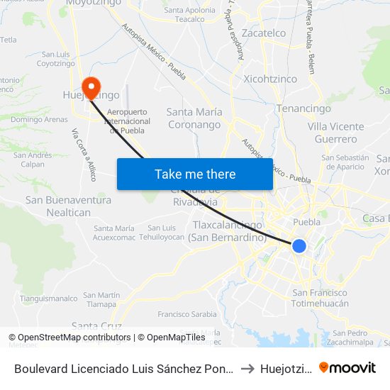 Boulevard Licenciado Luis Sánchez Pontón, 602_8 to Huejotzingo map