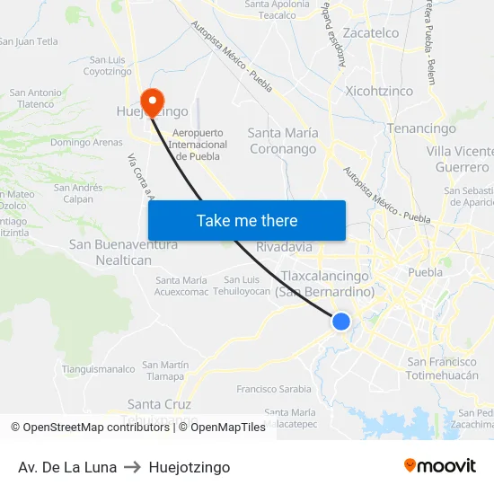 Av. De La Luna to Huejotzingo map