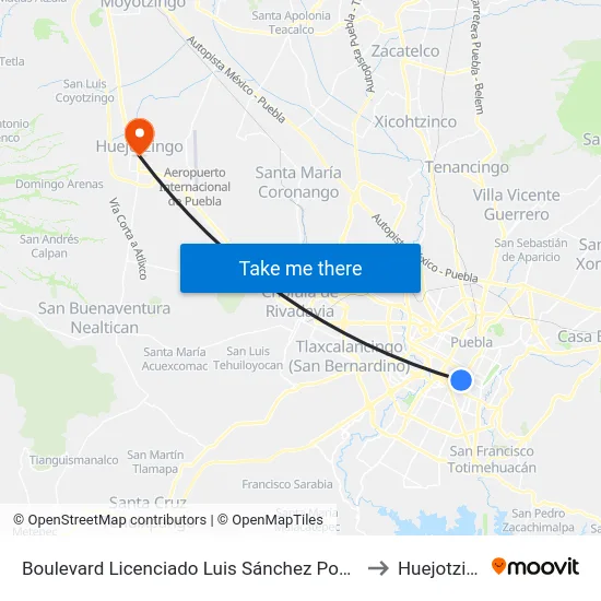 Boulevard Licenciado Luis Sánchez Pontón, 219 to Huejotzingo map