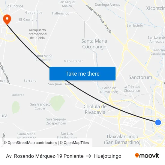 Av. Rosendo Márquez-19 Poniente to Huejotzingo map